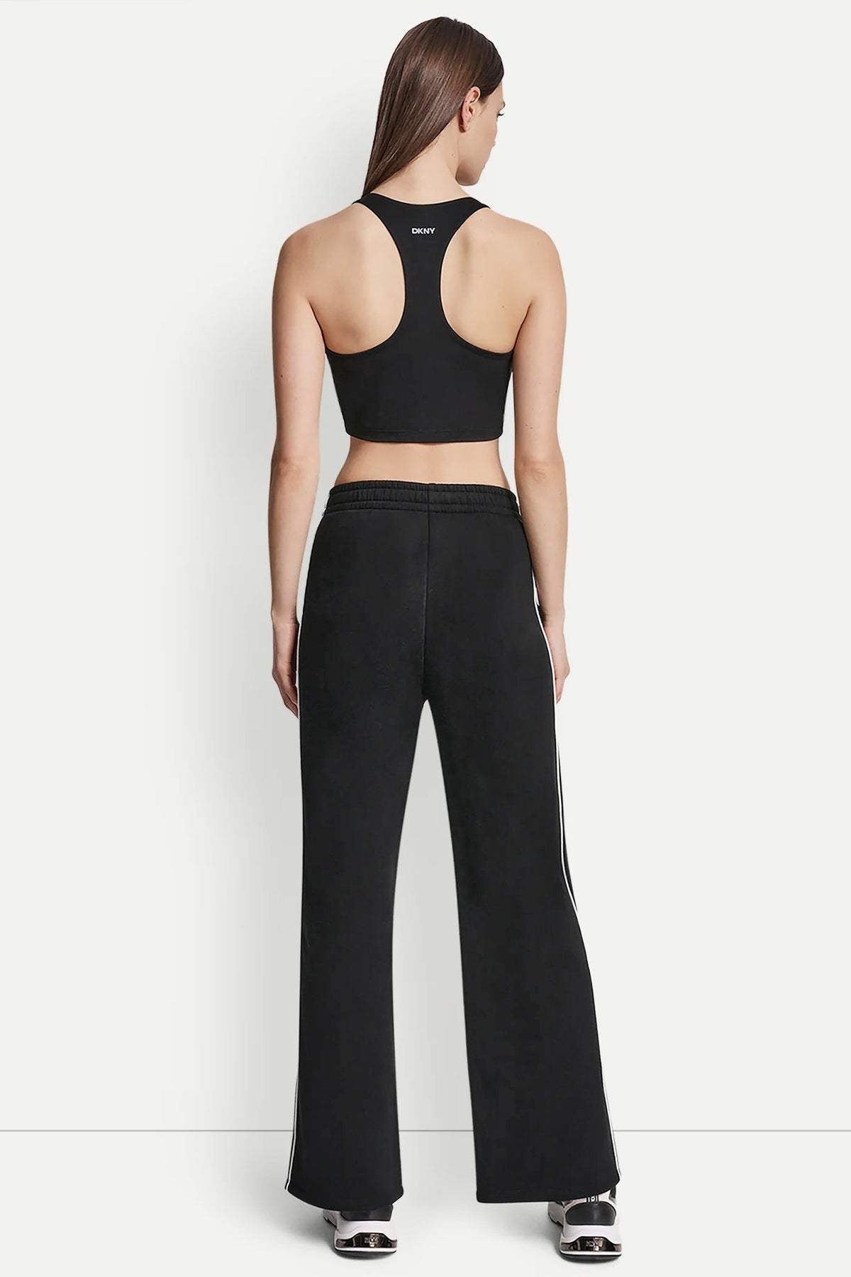 Black/White DKNY HIGH-RISE PIPED TRACK PANTS