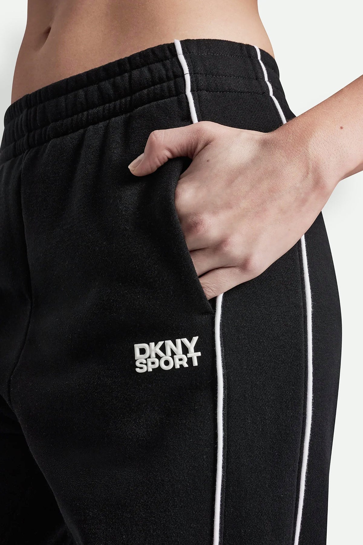 Black/White DKNY HIGH-RISE PIPED TRACK PANTS