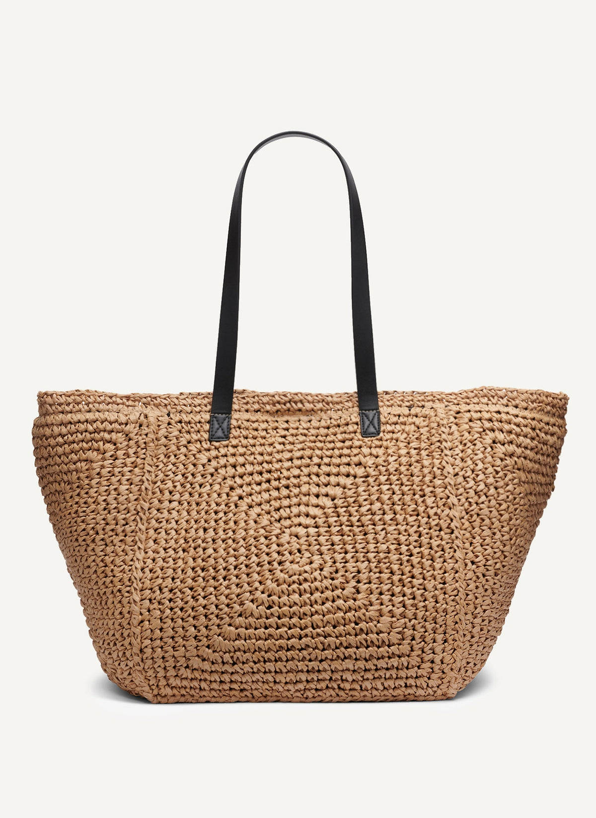 Natural/Black DKNY PALOMA CROCHET STRAW LOGO TOTE