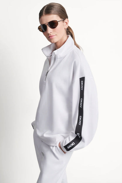 White DKNY LOGO QUARTER-ZIP SWEATSHIRT