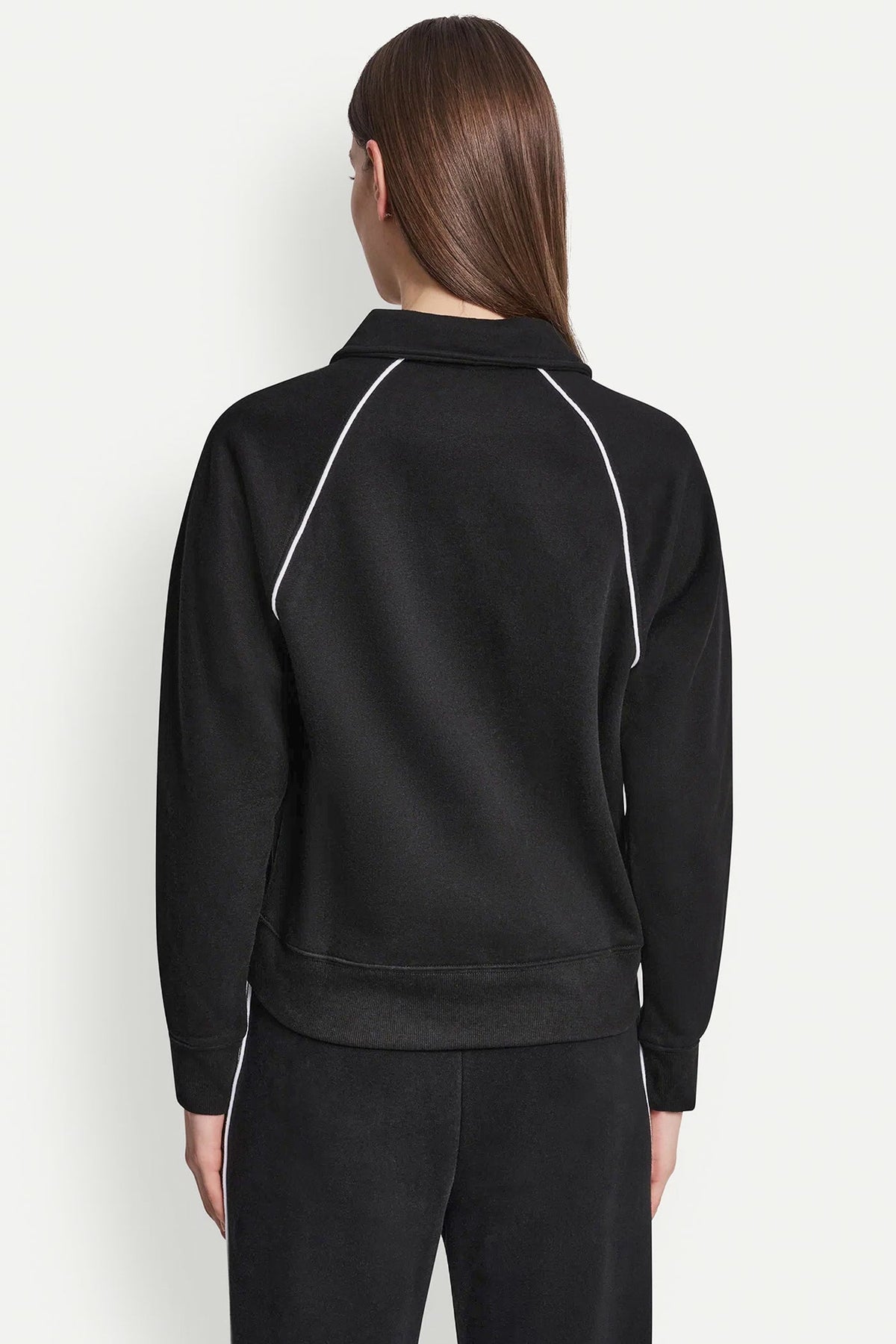 Black/White DKNY PIPED LOGO POLO SWEATSHIRT
