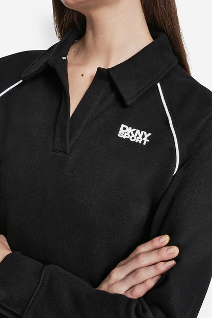 Black/White DKNY PIPED LOGO POLO SWEATSHIRT