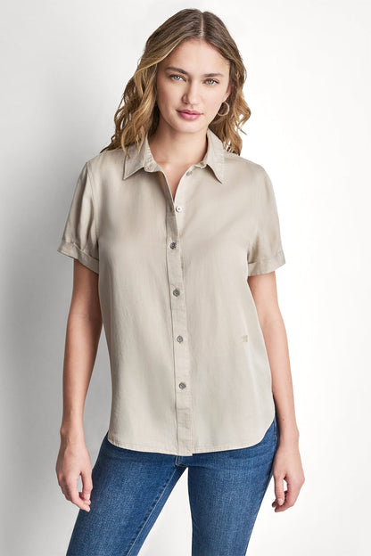 Chambray DKNY GARMENT DYE BUTTON-FRONT SHIRT
