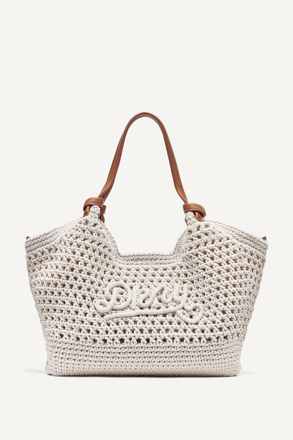 Natural DKNY PAULA CROCHET LOGO MEDIUM COMMUTER TOTE