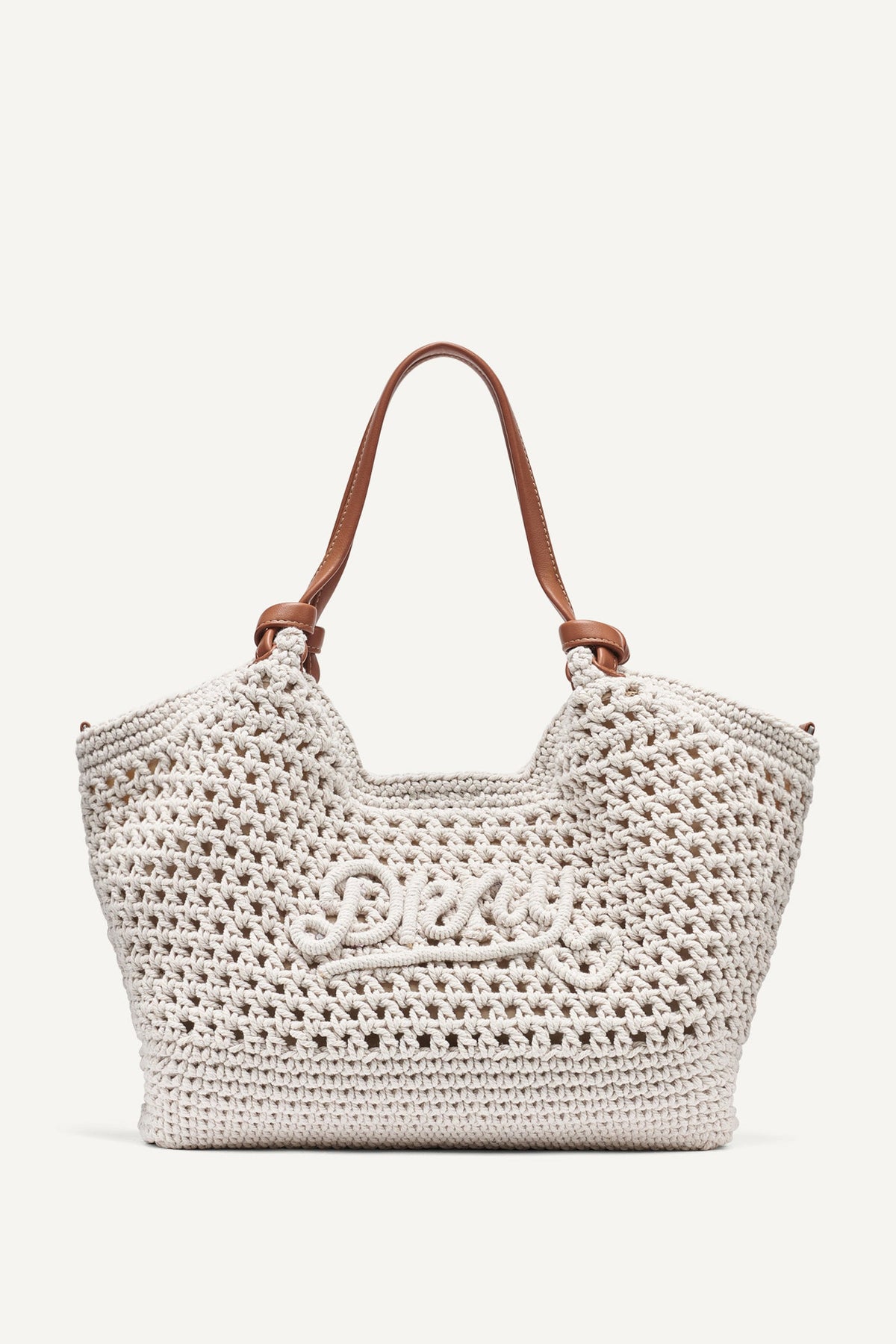 Natural DKNY PAULA CROCHET LOGO MEDIUM COMMUTER TOTE