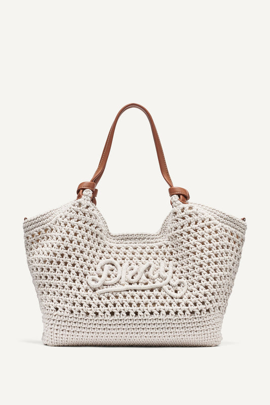 Natural DKNY PAULA CROCHET LOGO MEDIUM COMMUTER TOTE