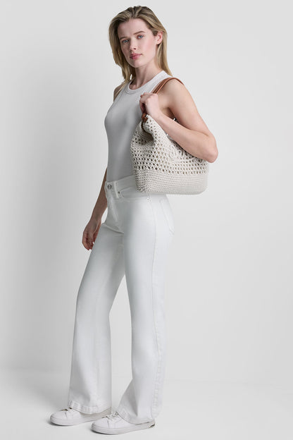 Natural DKNY PAULA CROCHET LOGO MEDIUM COMMUTER TOTE
