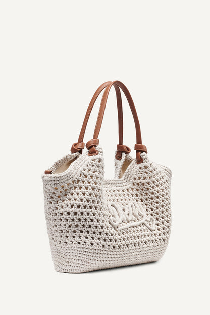 Natural DKNY PAULA CROCHET LOGO MEDIUM COMMUTER TOTE