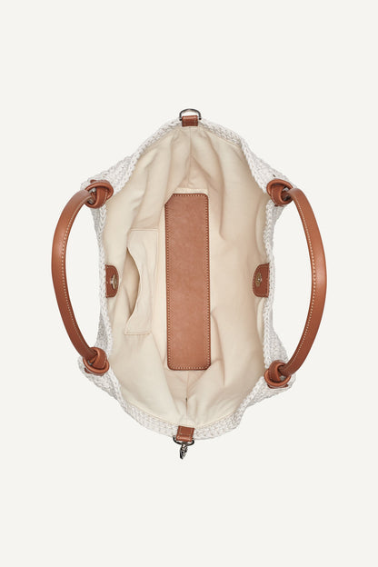 Natural DKNY PAULA CROCHET LOGO MEDIUM COMMUTER TOTE