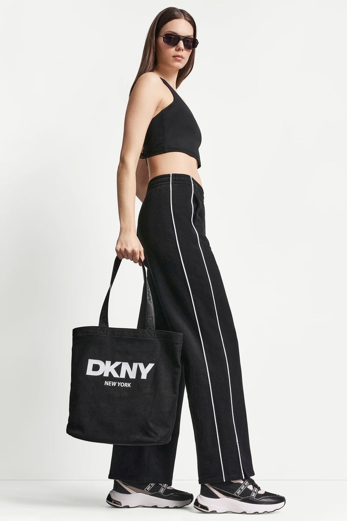 Sunkissed/White DKNY HIGH-RISE PIPED TRACK PANTS