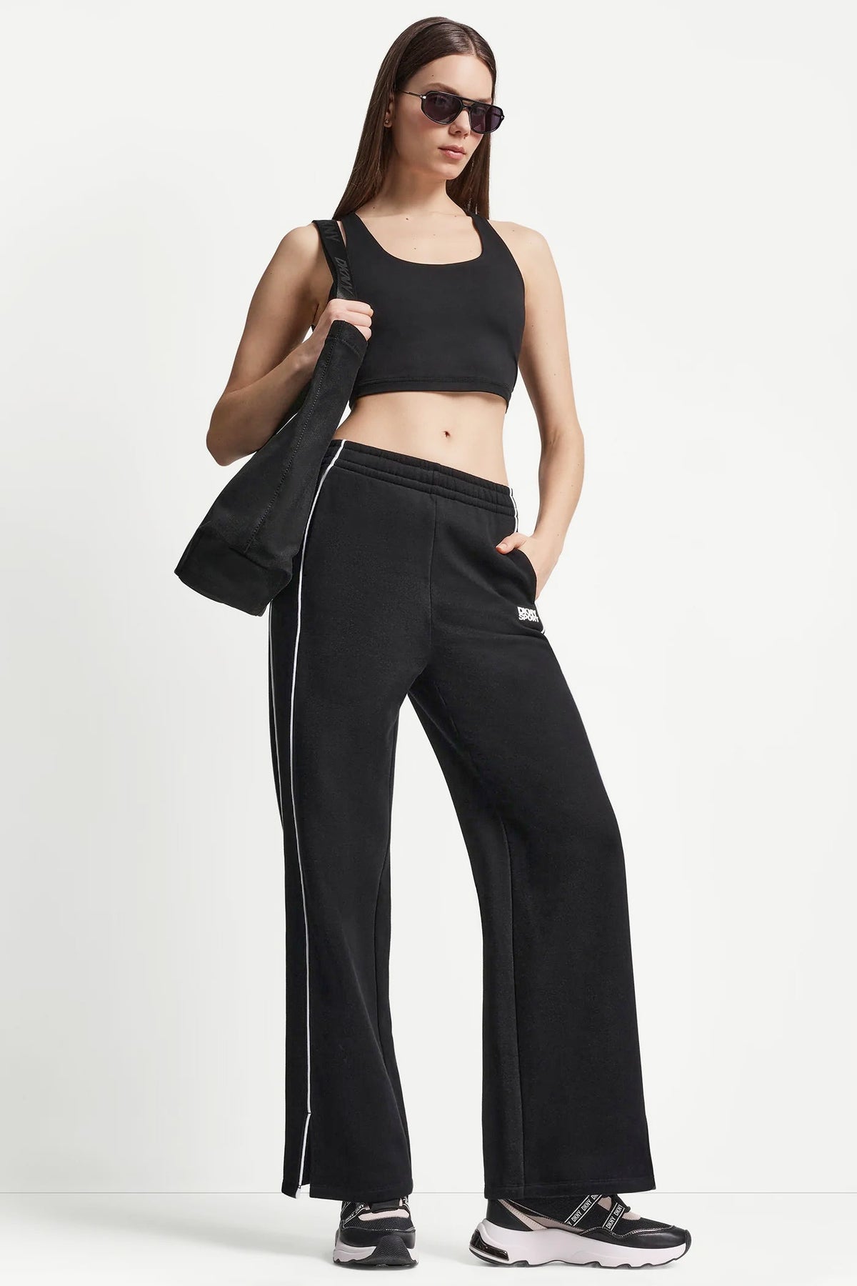Sunkissed/White DKNY HIGH-RISE PIPED TRACK PANTS