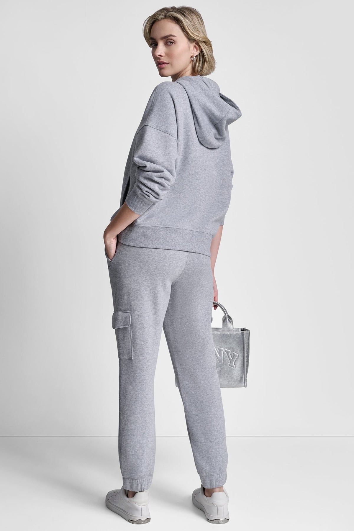 Pearl Grey Heather DKNY METALLIC BUBBLE LOGO HOODIE