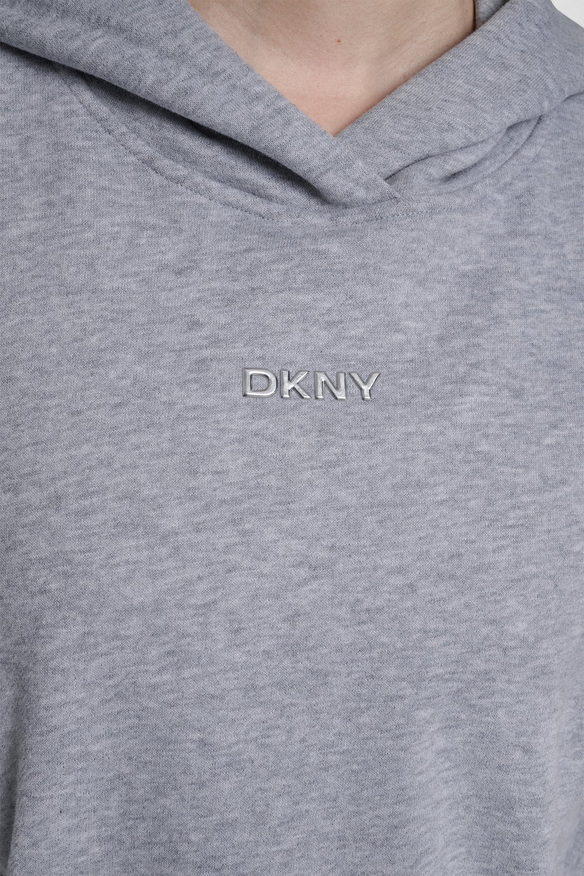 Pearl Grey Heather DKNY METALLIC BUBBLE LOGO HOODIE