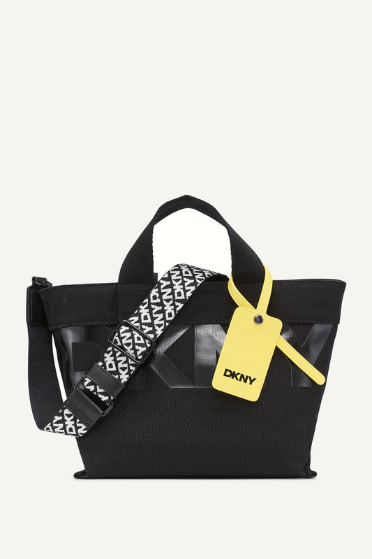 BLACK/BRIGHT RED DKNY BRADY CANVAS LOGO CROSSBODY BAG
