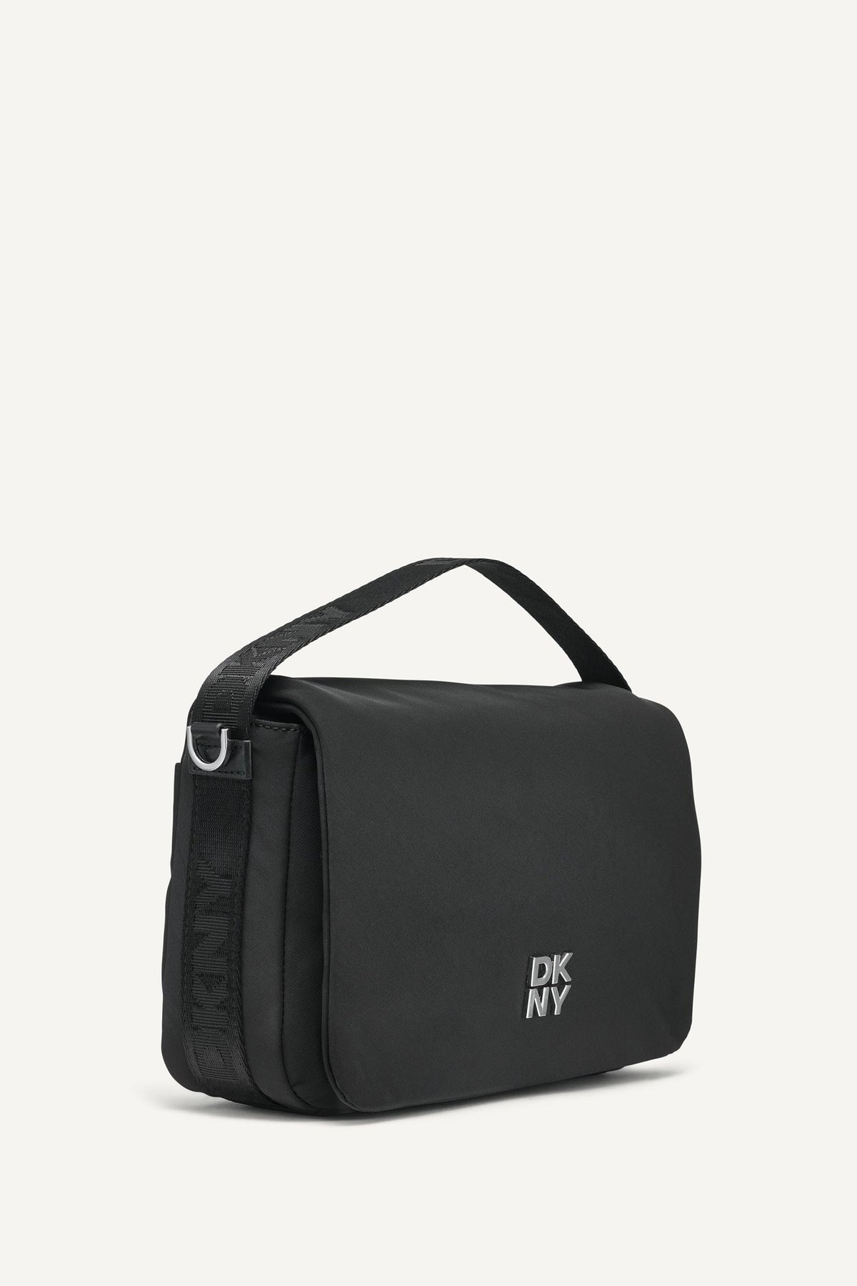Black/Silver DKNY JENNY LOGO FLAP SHOULDER BAG