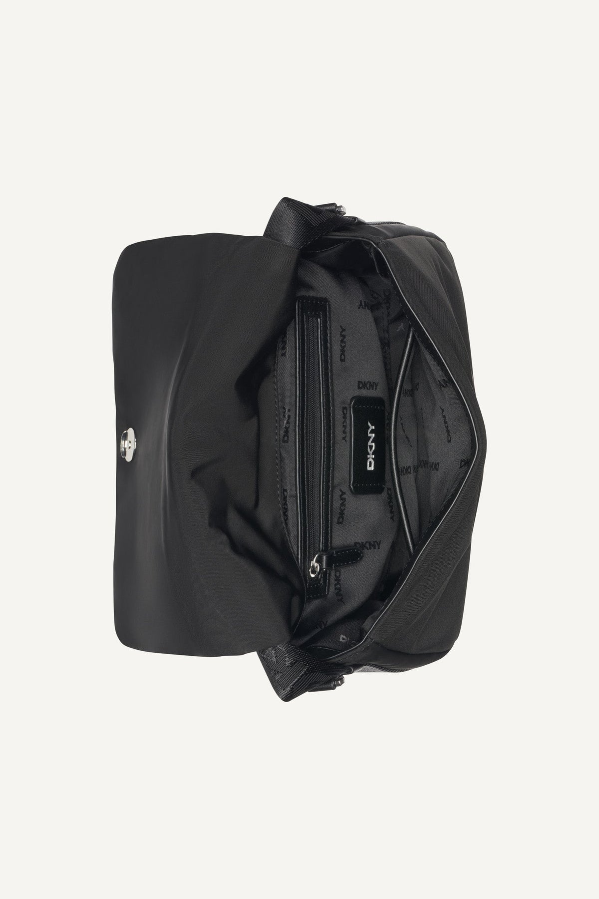 Black/Silver DKNY JENNY LOGO FLAP SHOULDER BAG