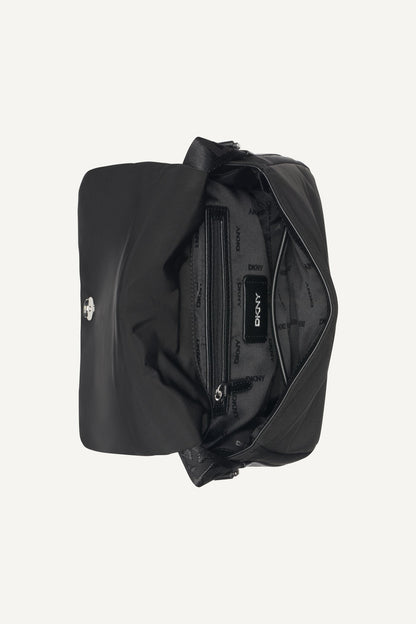 Black/Silver DKNY JENNY LOGO FLAP SHOULDER BAG