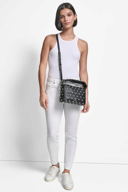BLACK/SILVER DKNY AGNES SHOULDER BAG