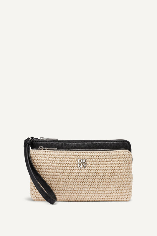 Natural/Black DKNY SARAH DUAL ZIP POUCH WRISTLET