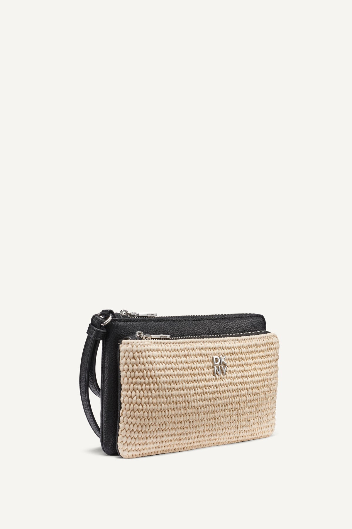 Natural/Black DKNY SARAH DUAL ZIP POUCH WRISTLET