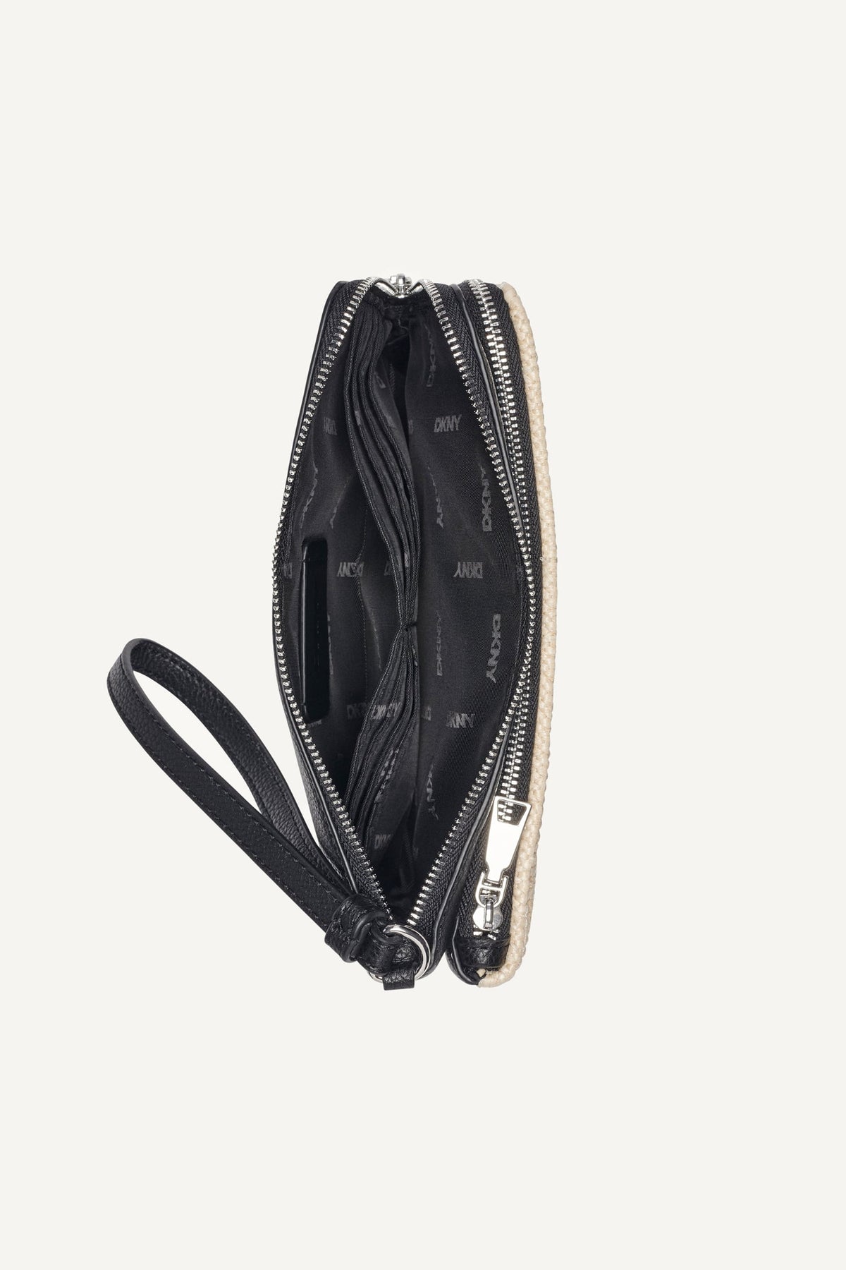 Natural/Black DKNY SARAH DUAL ZIP POUCH WRISTLET