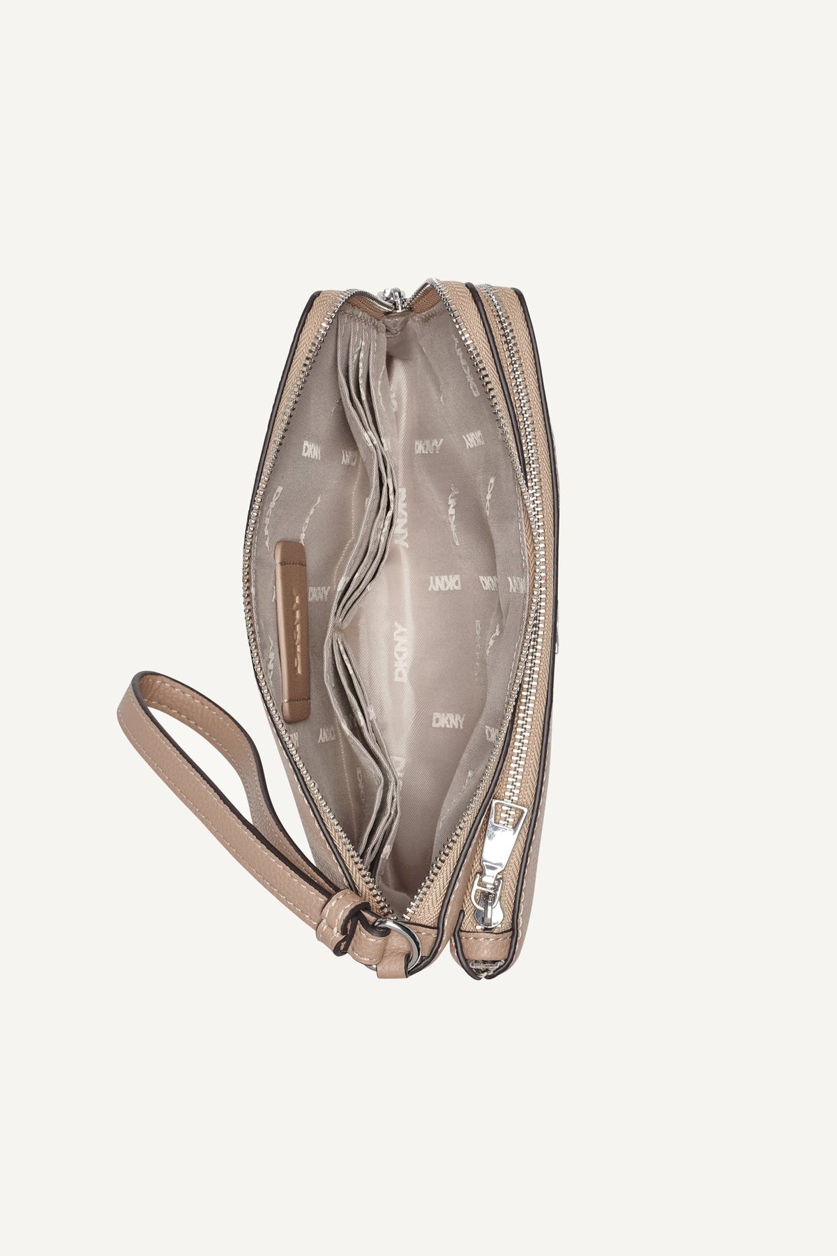 Cappuccino DKNY SARAH DUAL ZIP POUCH WRISTLET