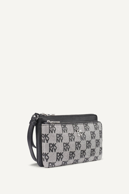 Black Logo Black DKNY SARAH DUAL ZIP POUCH WRISTLET