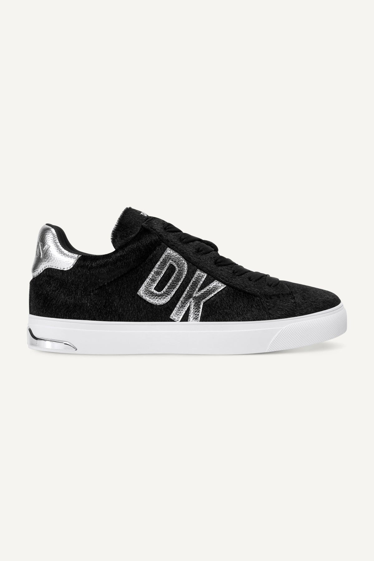 BLACK/SILVER DKNY ABENI FAUX FUR LOW-TOP SNEAKER