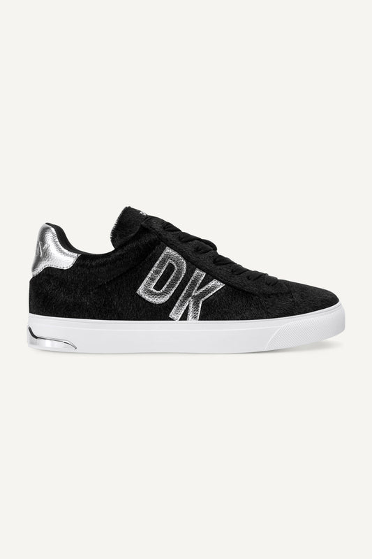 BLACK/SILVER DKNY ABENI FAUX FUR LOW-TOP SNEAKER