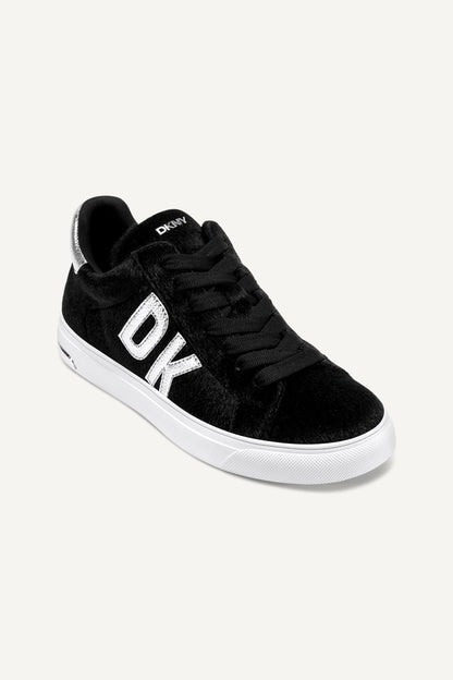 BLACK/SILVER DKNY ABENI FAUX FUR LOW-TOP SNEAKER