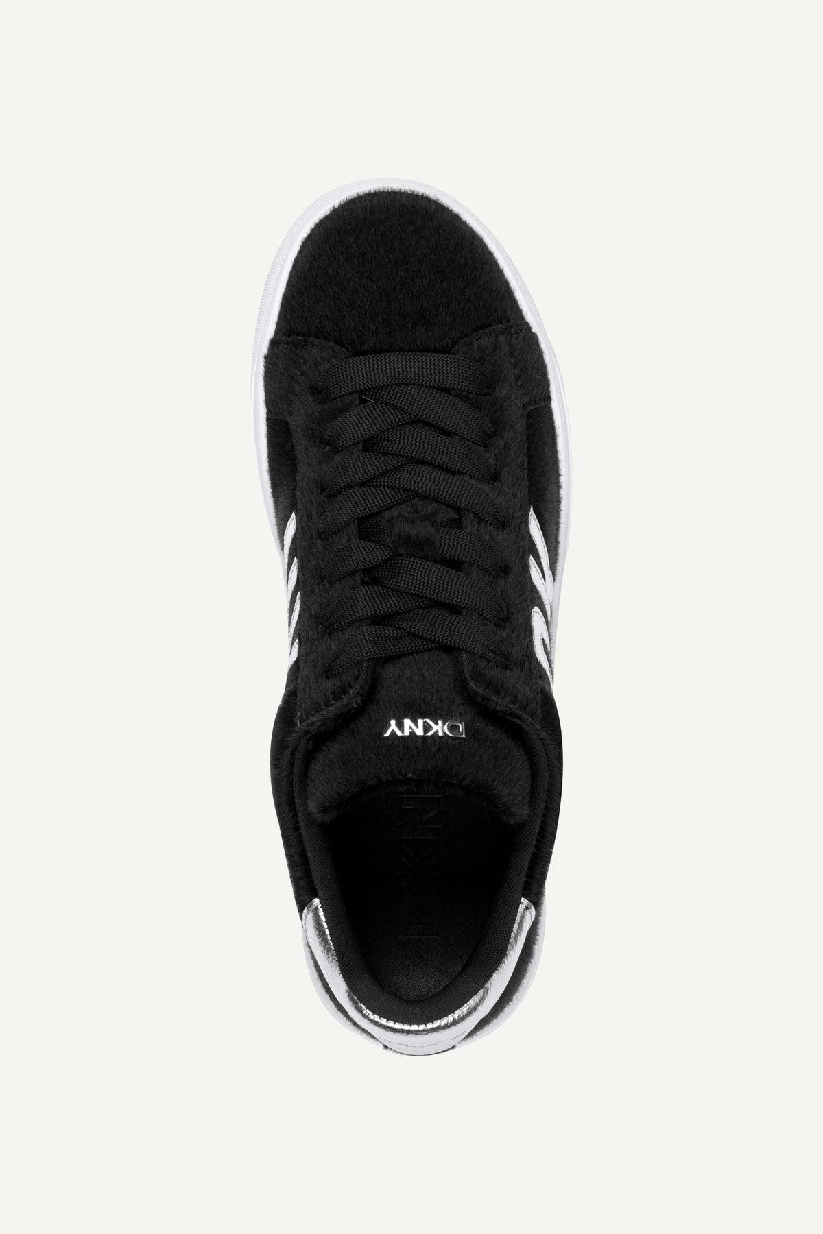 BLACK/SILVER DKNY ABENI FAUX FUR LOW-TOP SNEAKER