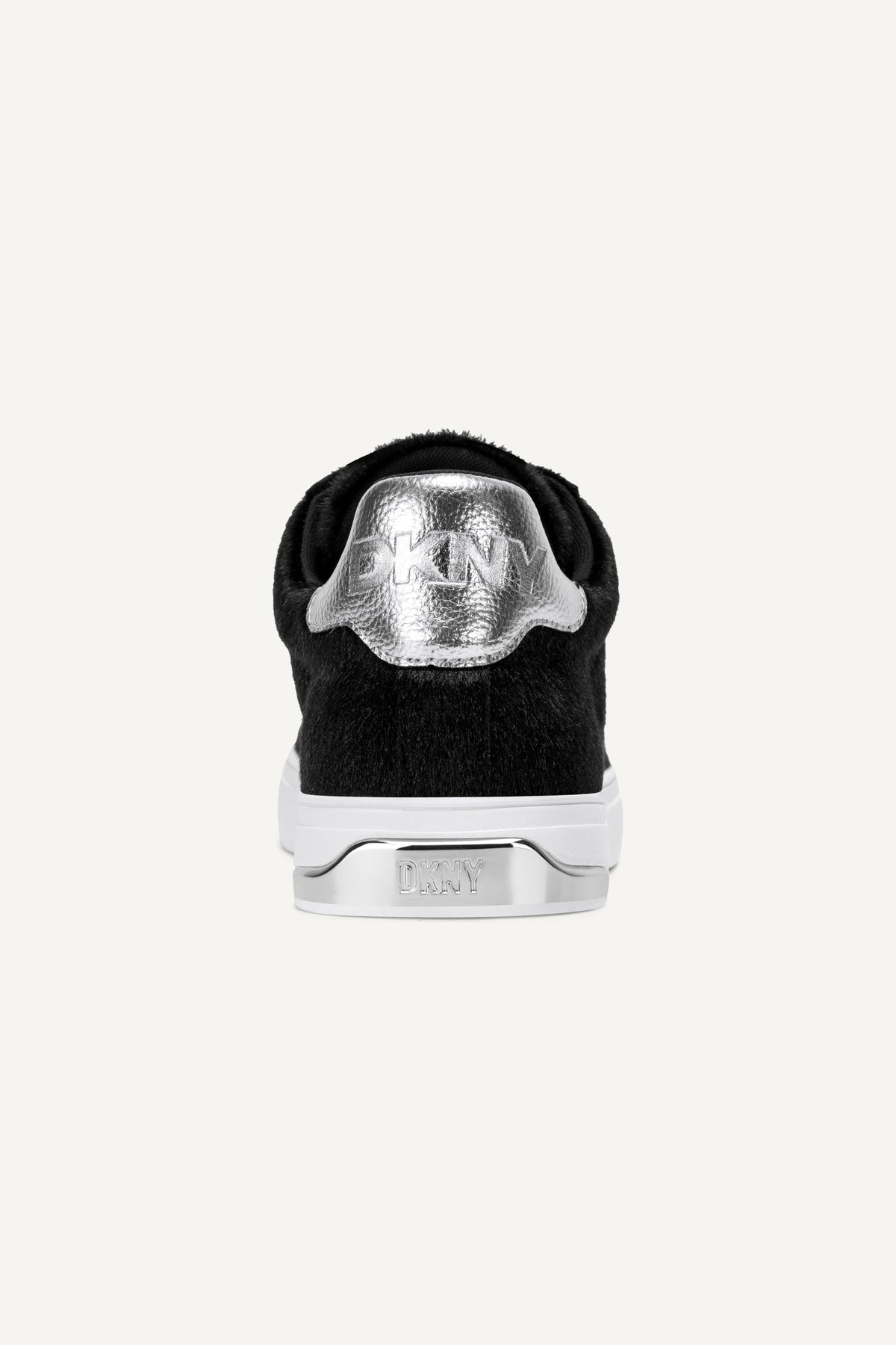 BLACK/SILVER DKNY ABENI FAUX FUR LOW-TOP SNEAKER