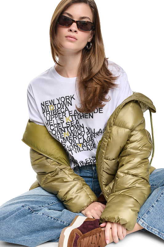 Black/Eggnog Clear DKNY RHINESTONE NEIGHBORHOOD TEE