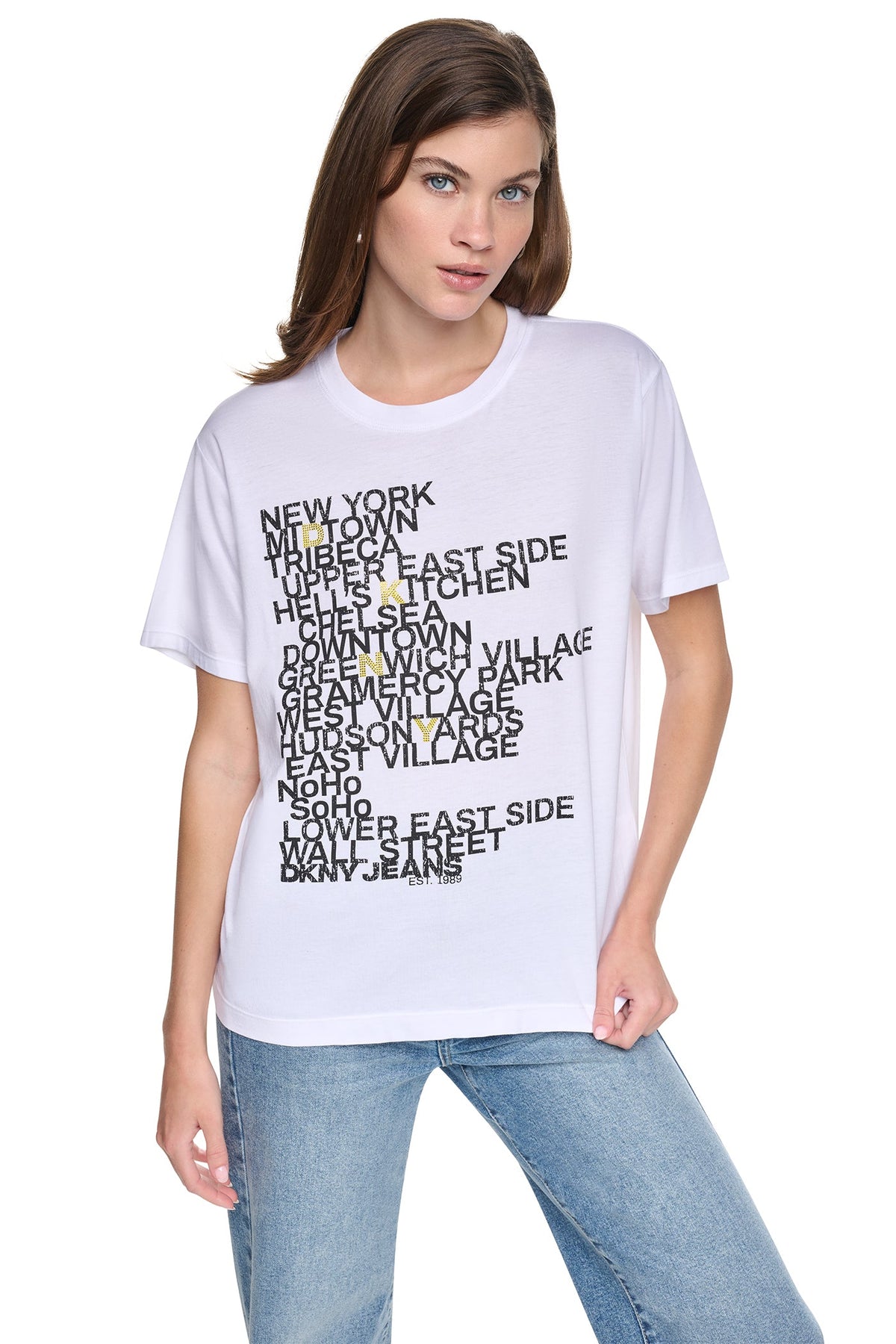 Black/Eggnog Clear DKNY RHINESTONE NEIGHBORHOOD TEE