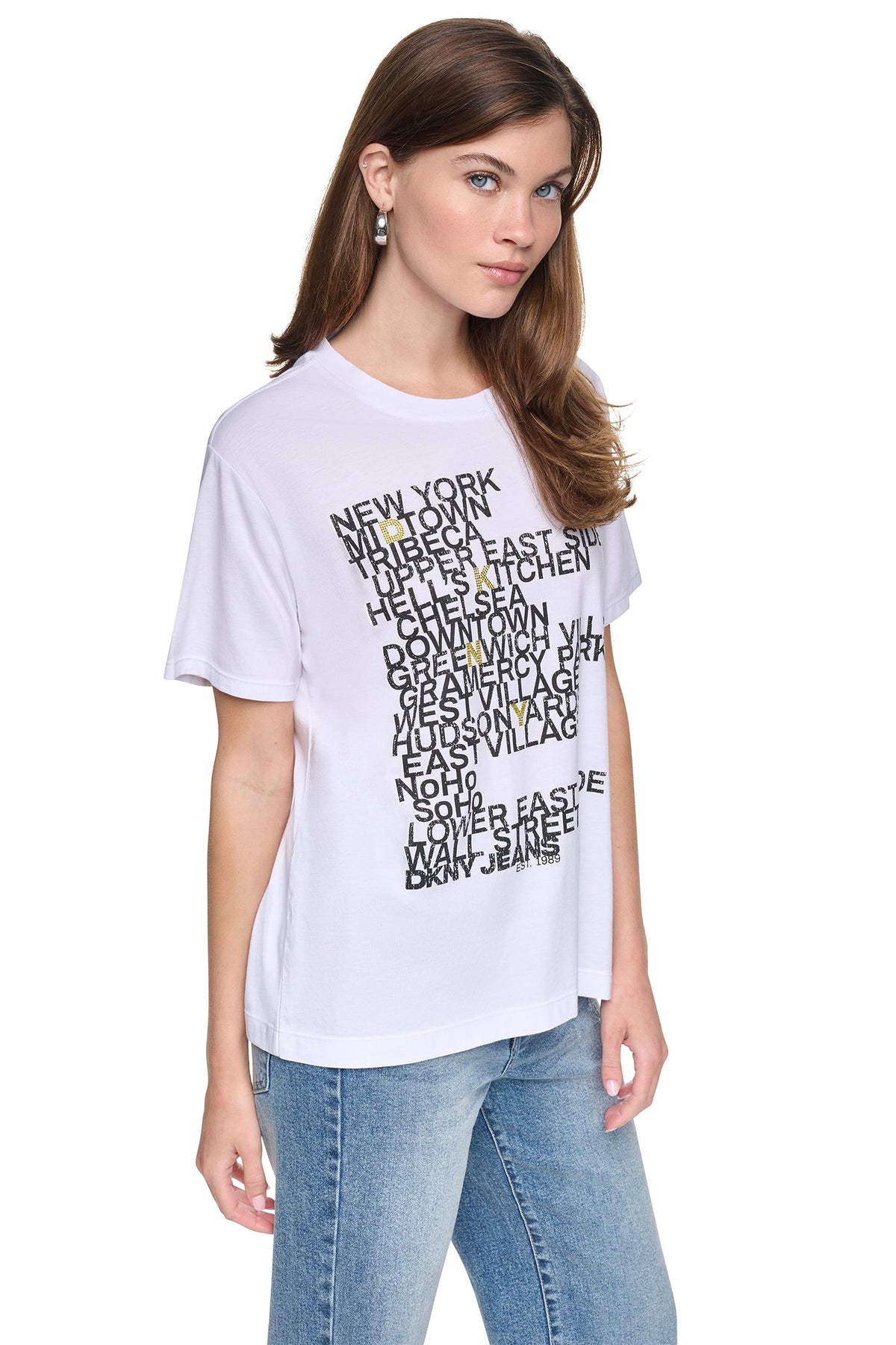 Black/Eggnog Clear DKNY RHINESTONE NEIGHBORHOOD TEE