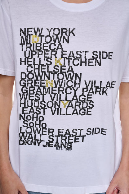 Black/Eggnog Clear DKNY RHINESTONE NEIGHBORHOOD TEE