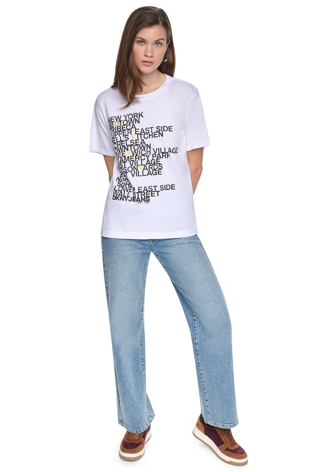 Black/Eggnog Clear DKNY RHINESTONE NEIGHBORHOOD TEE