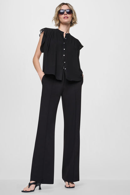 Black DKNY CHIFFON FLUTTER SLEEVE BLOUSE