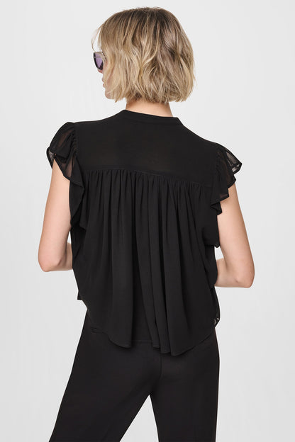 Black DKNY CHIFFON FLUTTER SLEEVE BLOUSE