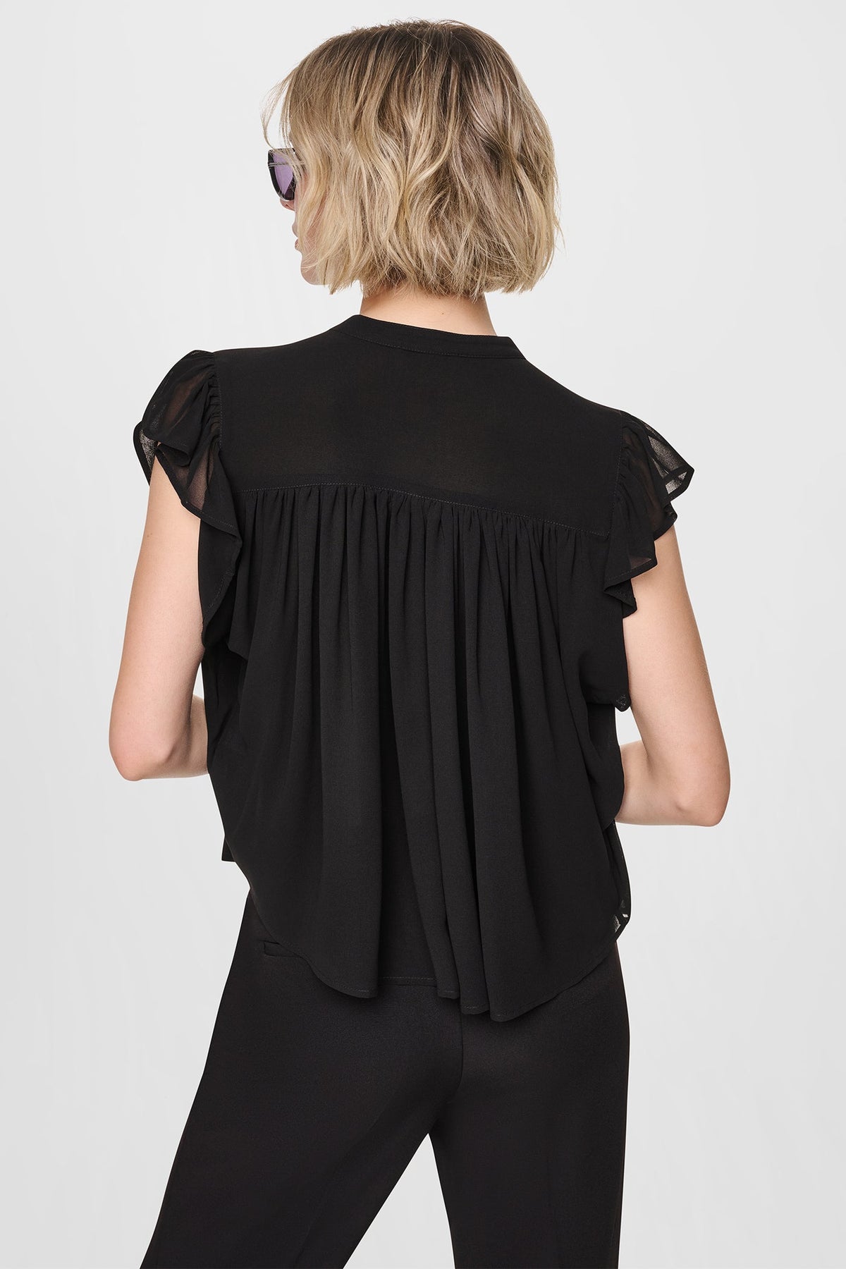Black DKNY CHIFFON FLUTTER SLEEVE BLOUSE