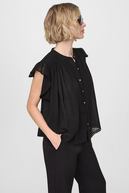 Black DKNY CHIFFON FLUTTER SLEEVE BLOUSE