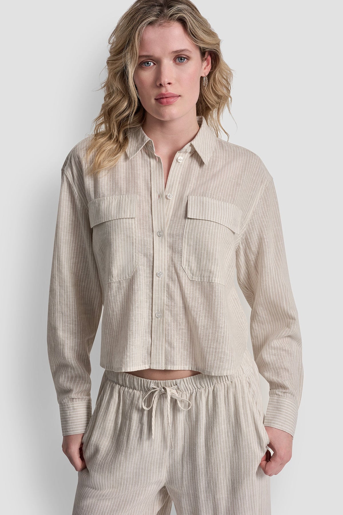 Lex Chambray DKNY LINEN-BLEND BUTTON-FRONT SHIRT