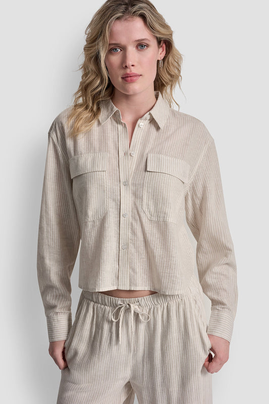Lex Chambray DKNY LINEN-BLEND BUTTON-FRONT SHIRT