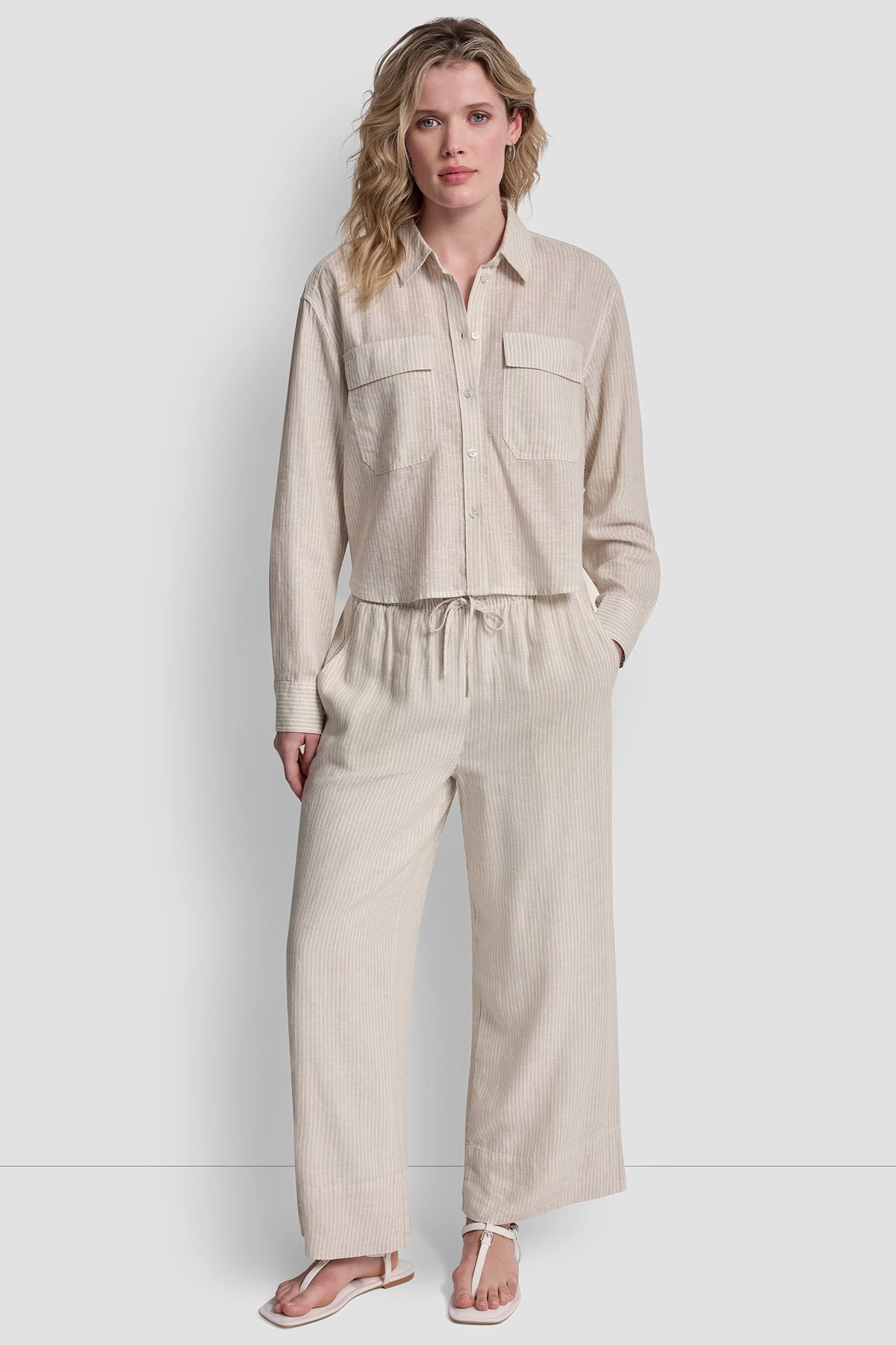 Lex Chambray DKNY LINEN-BLEND BUTTON-FRONT SHIRT