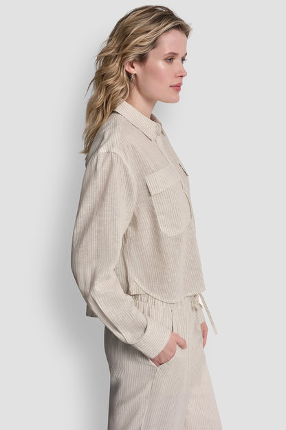 Lex Chambray DKNY LINEN-BLEND BUTTON-FRONT SHIRT