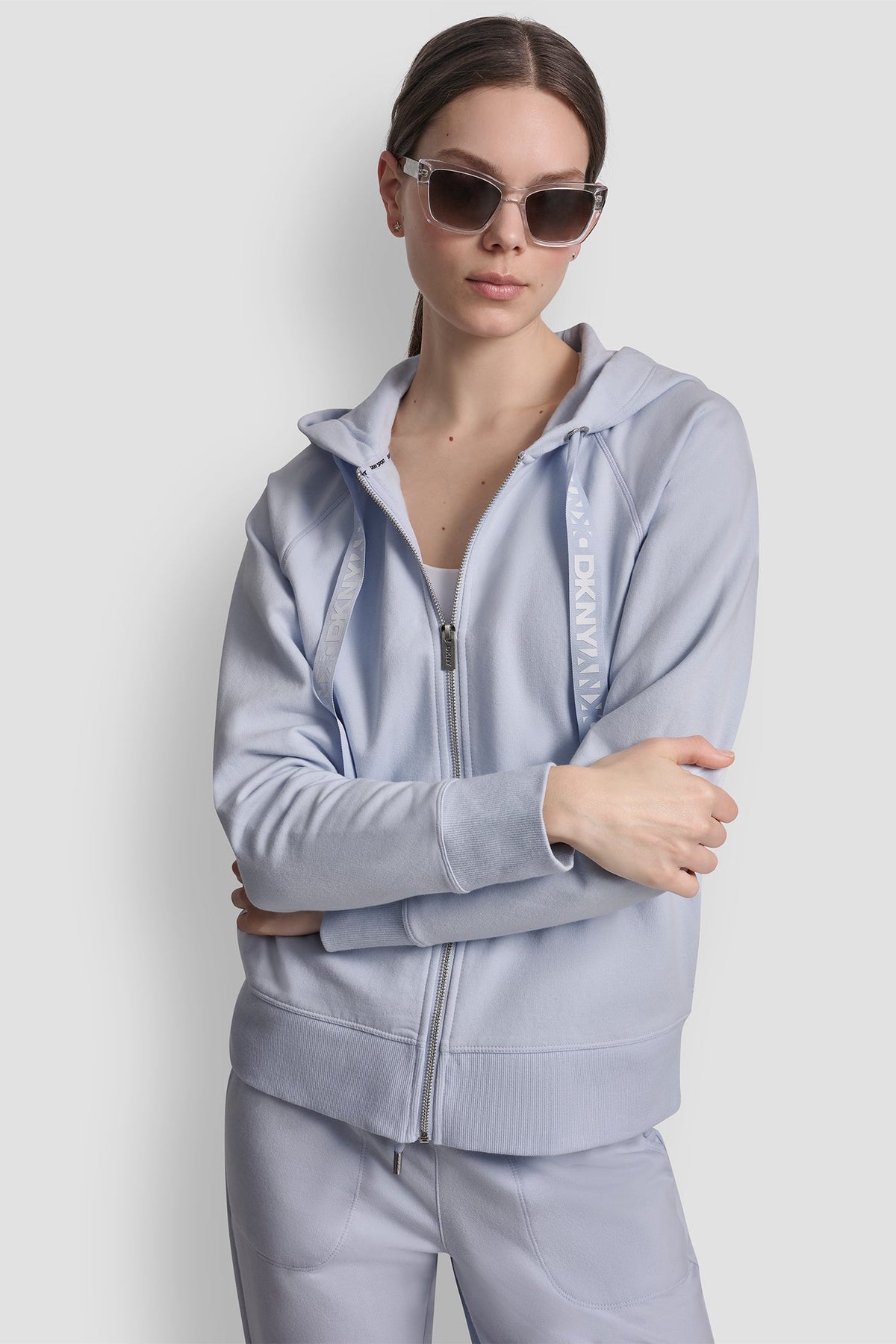Frost Blue DKNY TWO-TONE LOGO DRAWSTRING HOODIE