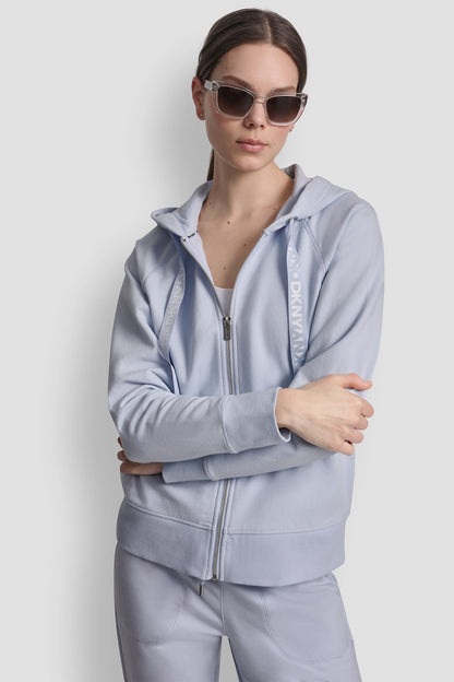 Frost Blue DKNY TWO-TONE LOGO DRAWSTRING HOODIE