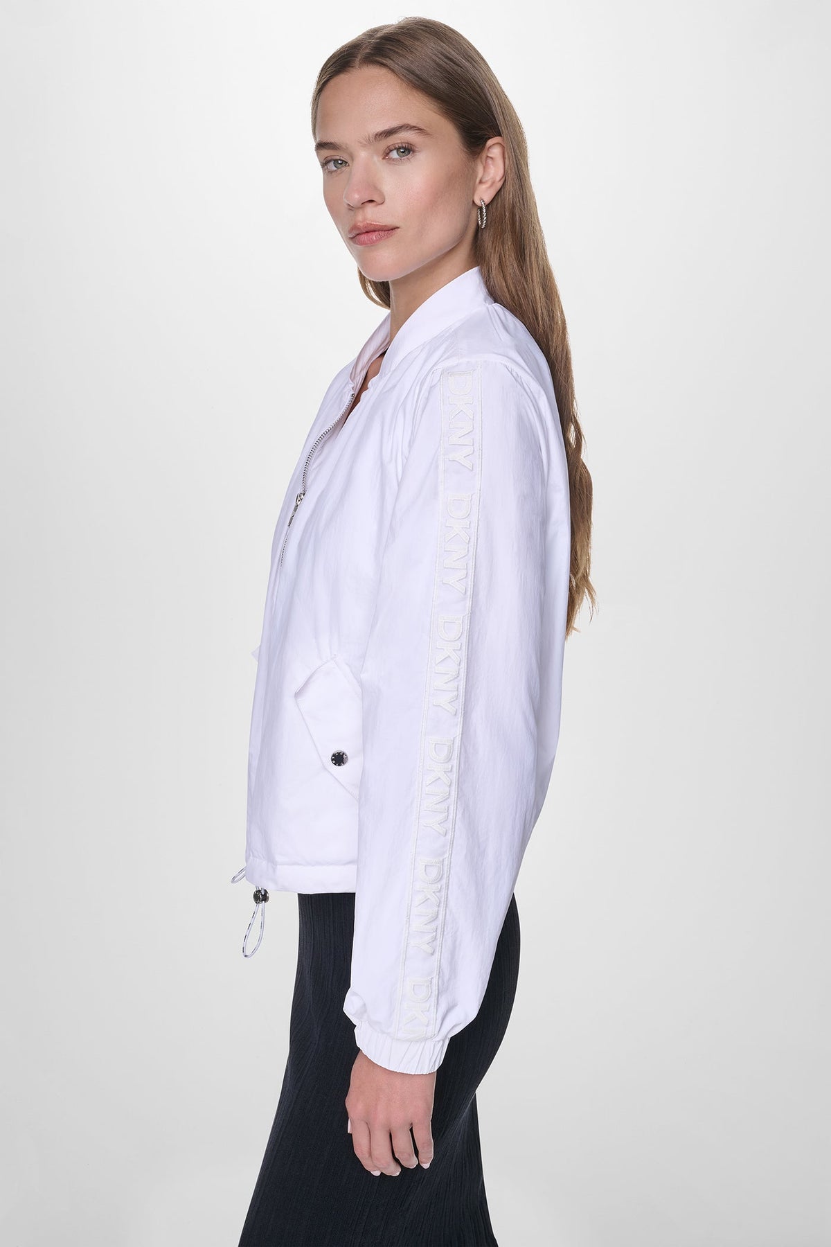 White DKNY MESH LOGO TRIM HOODED JACKET