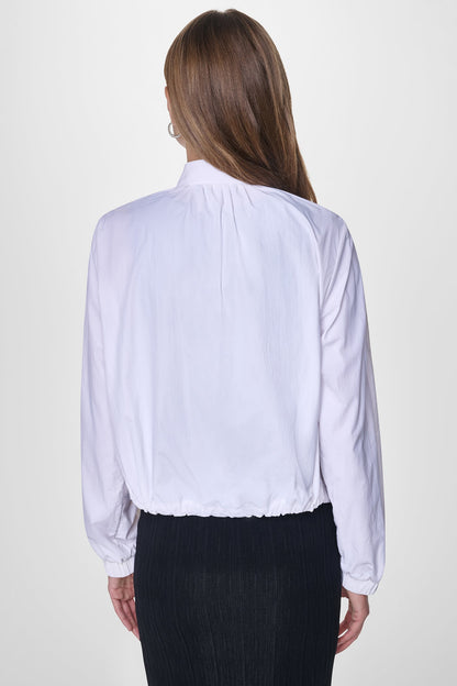 White DKNY MESH LOGO TRIM HOODED JACKET