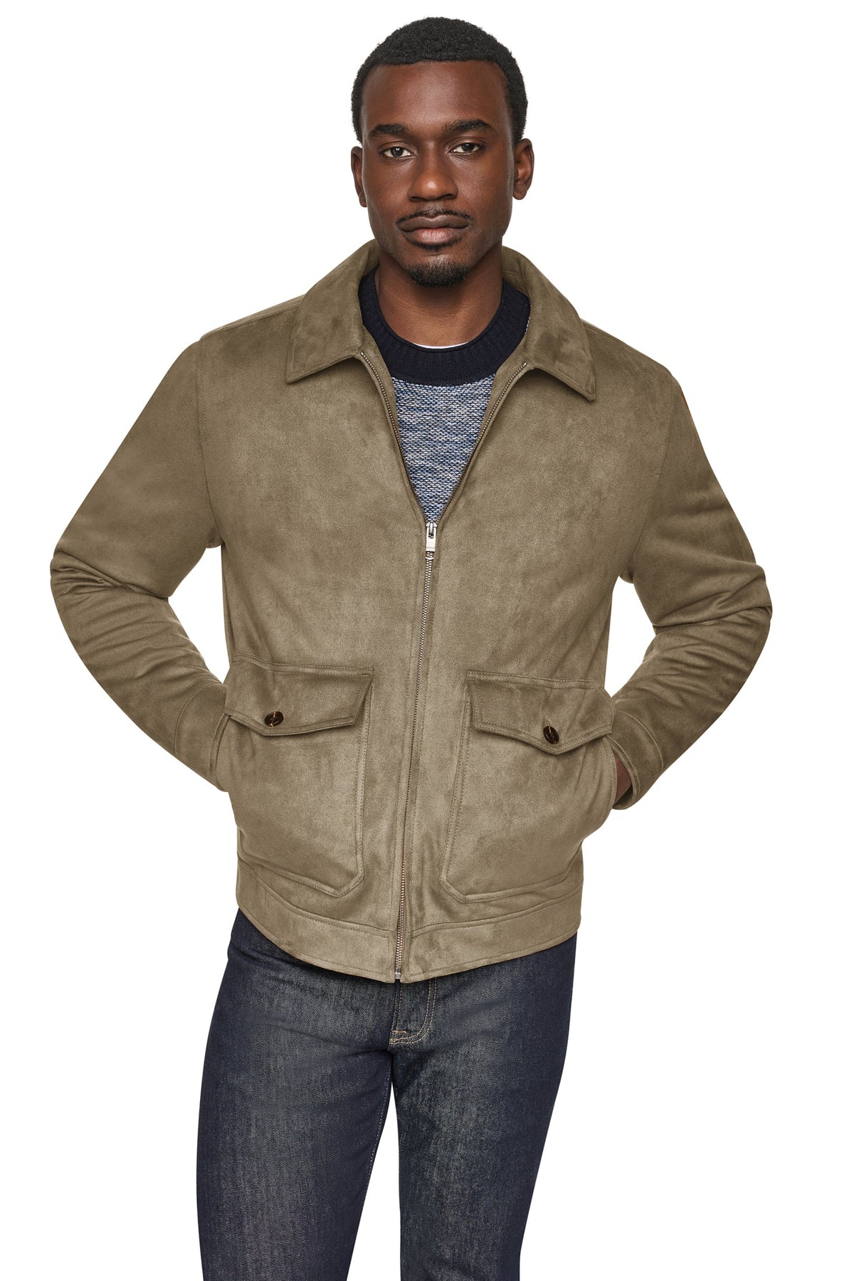 Olive DKNY FAUX SUEDE TRUCKER JACKET